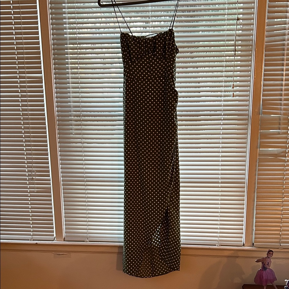 Zara spaghetti straps green and White Polka Dot Dress